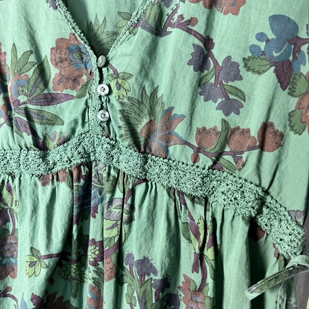 Vintage Y2K Old Navy Babydoll Top Womens‎ Small Green Floral Cottagecore Summer